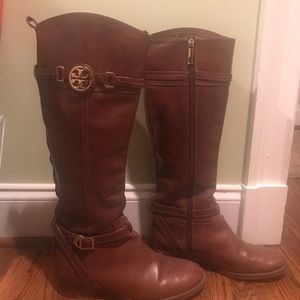 Tory Burch brown logo riding boots